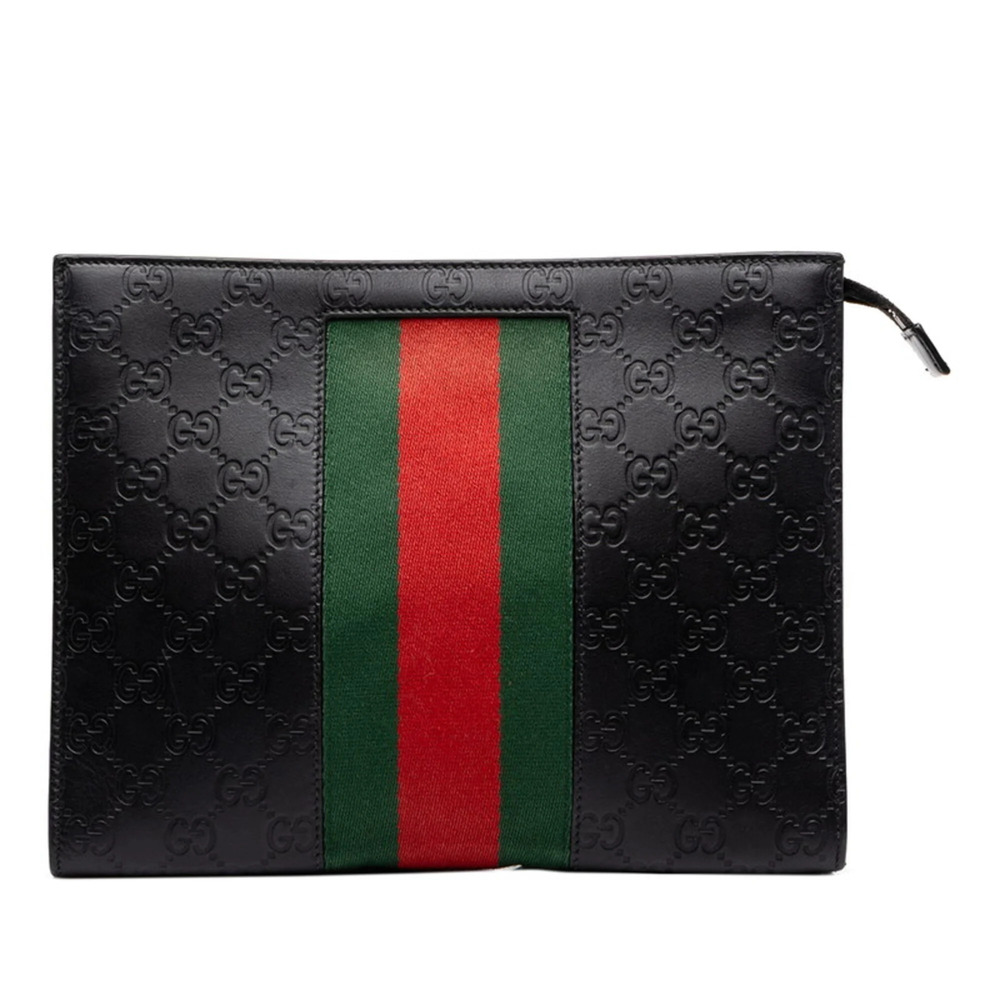 Gucci Guccissima Sherry Line Second Bag Clutch 475316 Black Leather Men's GUCCI